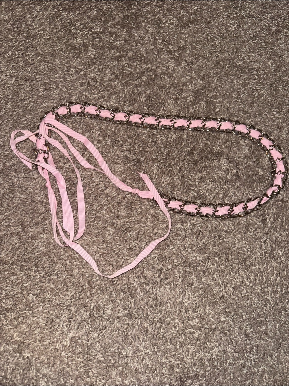 Pink Ribbon Silver Chain Belt Y2K